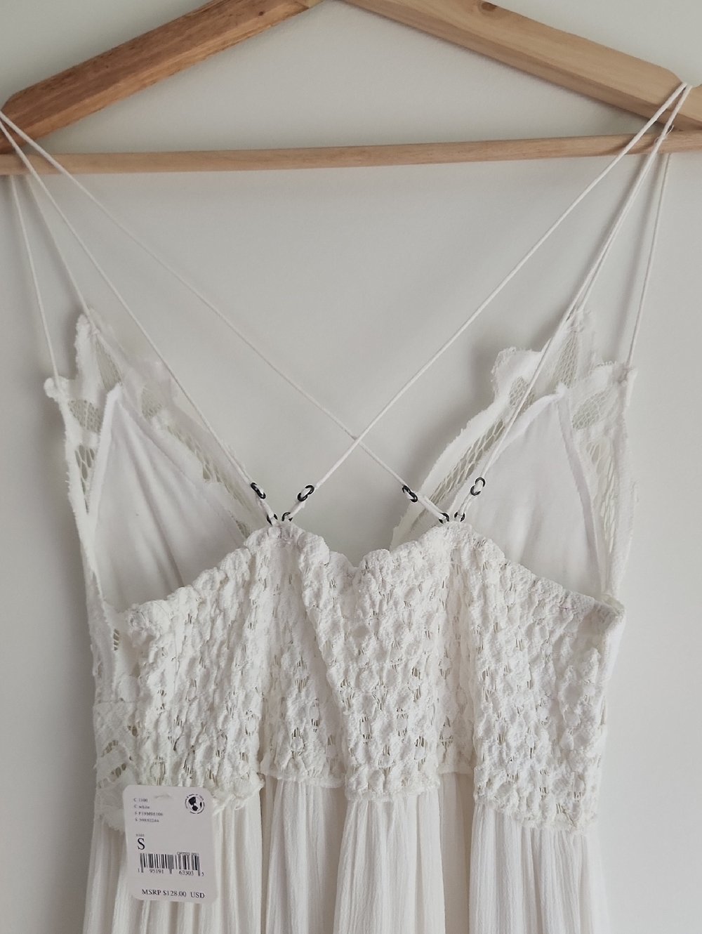 Free People Adella White Lace-Detail Maxi Boho Bridal Beach Dress Size Small - Picture 14 of 16